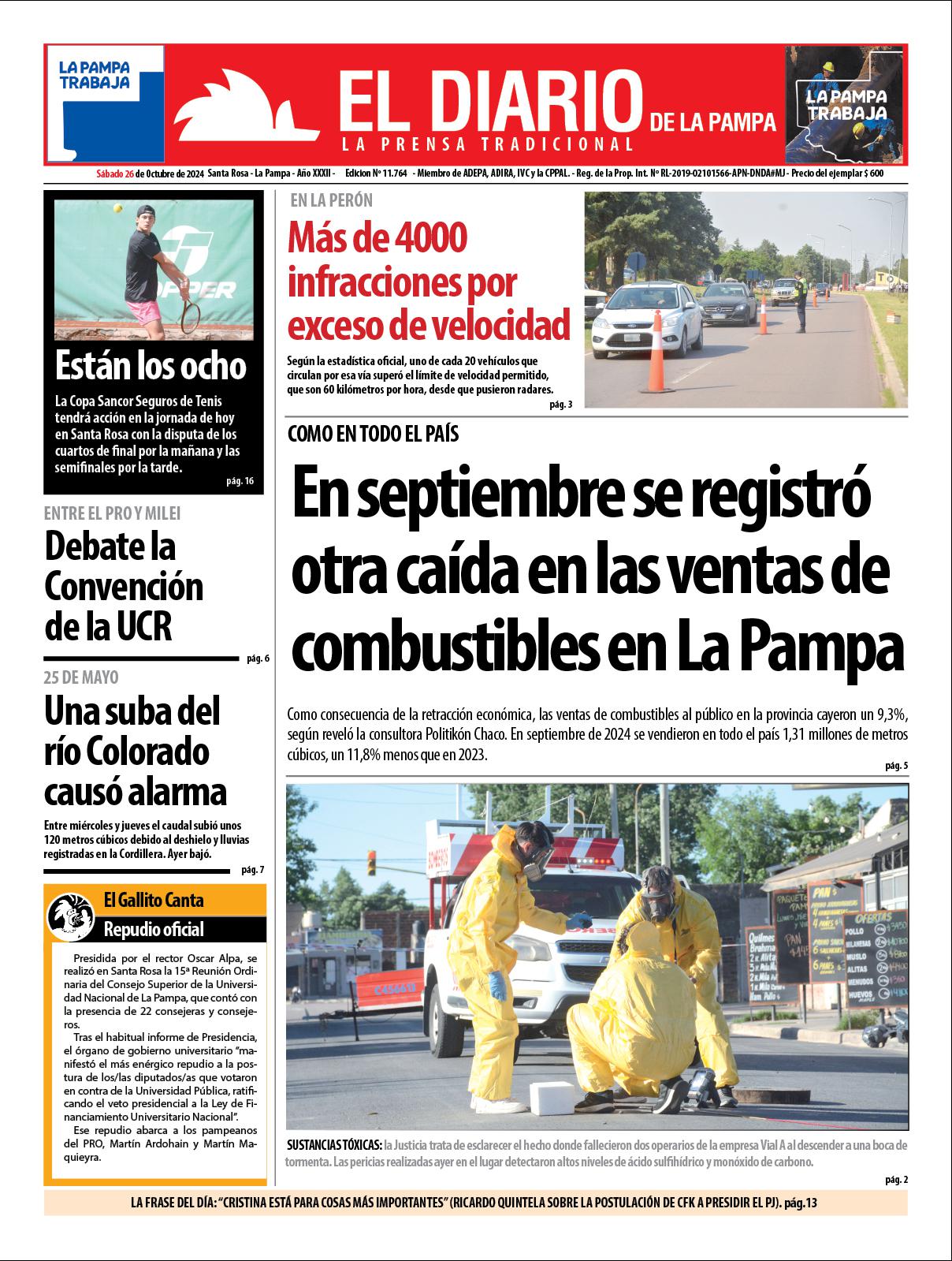 Tapa de El Diario en papel  saacutebado 26 de octubre de 2024